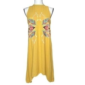 THML Dress Mustard Embroidered Sleeveless‎ Shark Bite Hem Dress Size S